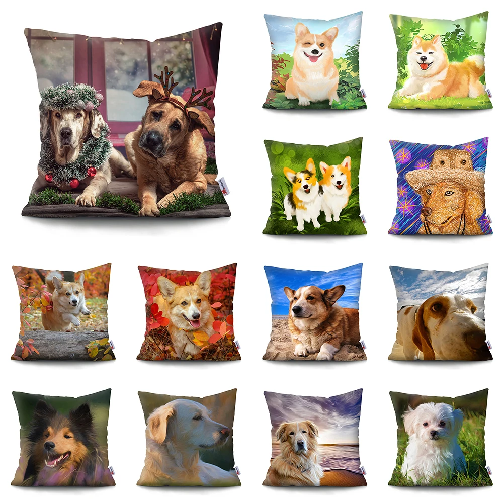 

Cute Pet Dog Cushion Cover Christmas Dog Polyester Throw Pillow Case Home Decorative Pillowcase Sofa Home Pillow Cases Funda