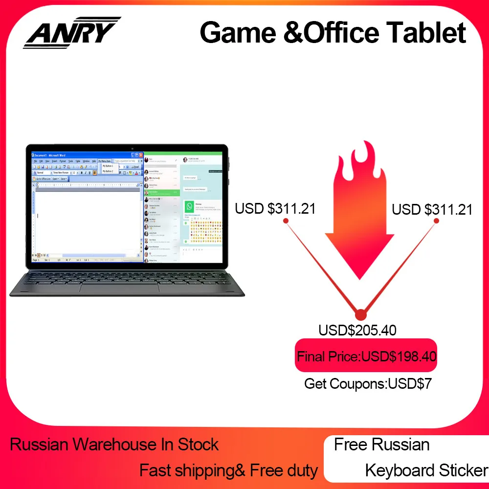 

ES RU Sales ANRY Game Office 11.6 Inch Tablet 4G Lte 4GB RAM 128GB ROM Deca 10 Core Dual SIM Wifi Google Touch Tablet Android Pc