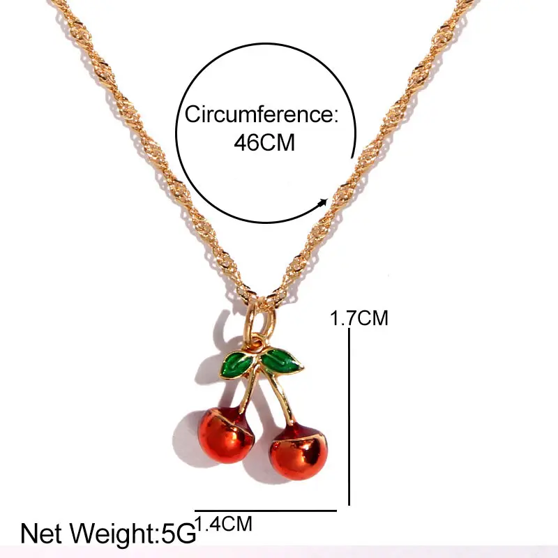 

Fashion Creative Enamel Cherry Pendant Tennis Chain Necklace For Women Female Gold Color Wing Chamrs Chain Necklace Jewelry Gift