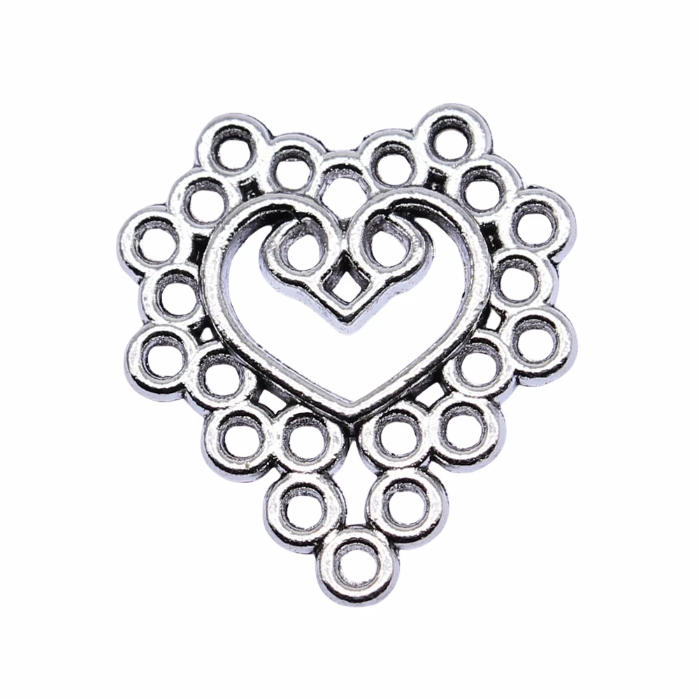 

10pcs 26x24mm Antique Silver Plated Hollow Love Earring Connector For Jewelry Making DIY Jewelry Findings