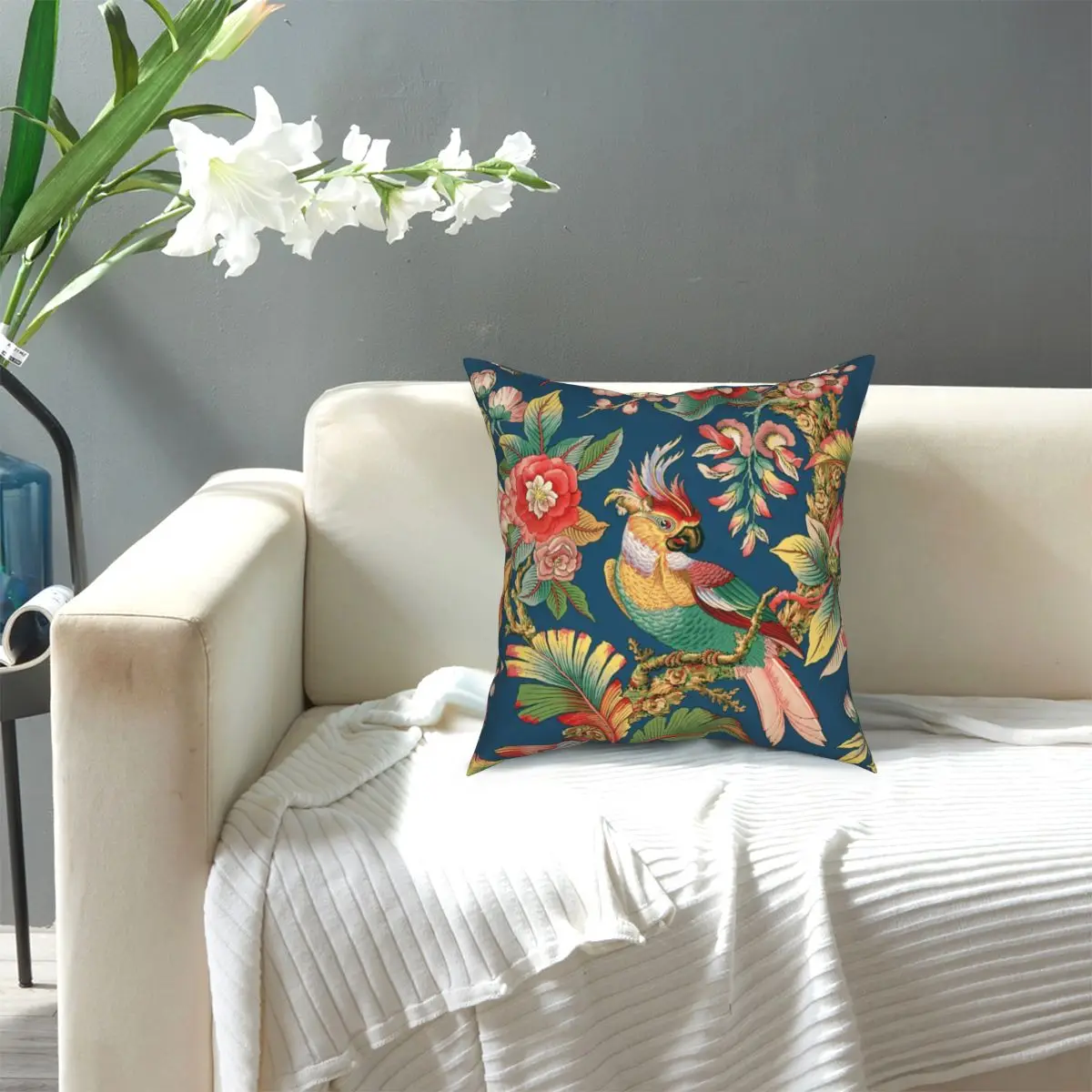 

Antique French Chinoiserie In Blue Pillowcase Printed Polyester Cushion Cover Gift Chinese Throw Pillow Case Cover Home Zipper