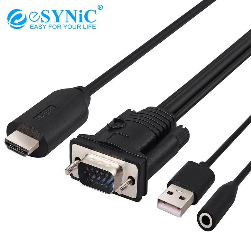 ESYNiC адаптер hdmi vga кабель с женским 3 5 мм аудио Универсальный Активный HDMI Мужской к