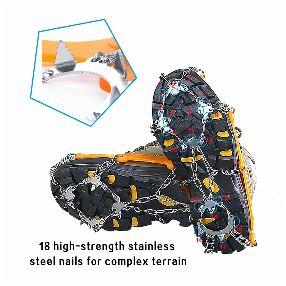 

2pcs 18 Teeth Crampons Set Snow Climbing Stainless Steel Anti Slip Shoe Grippers Covers Spike High Elastic Ice Cleats
