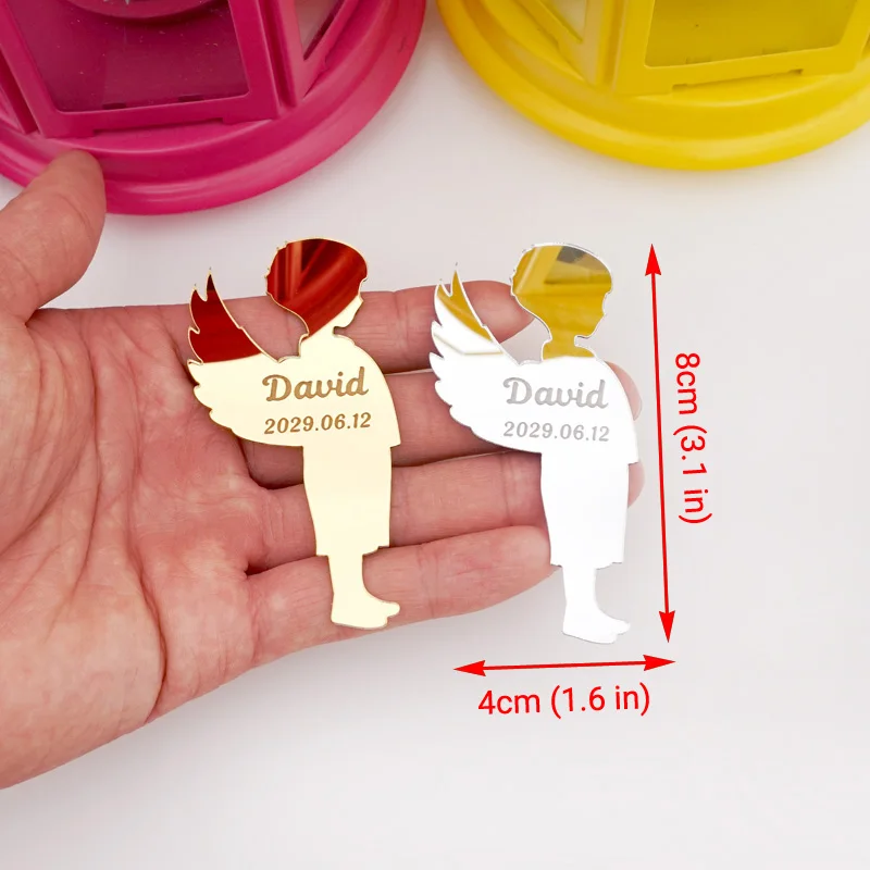 20 штук на заказ Зеркало милый ребенок мальчик форма душ лазерная резка вырезание