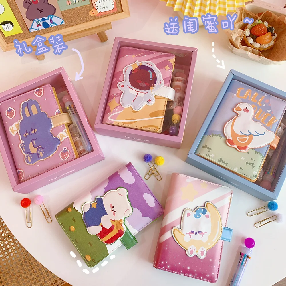 2021 Cute Cartoon Spiral Binder Notebook A6 Loose Leaf Kawaii Diary School Student Journal Stationery Set Gift | Канцтовары для