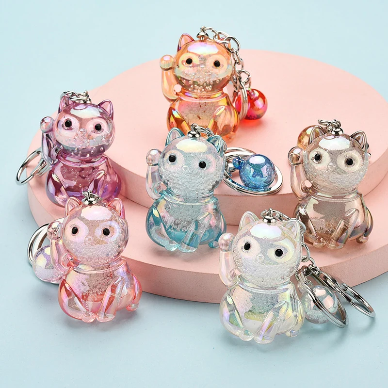 

Acrylic Symphony Crystal Lucky Cat Keychain Pendant Keyring Fashion Gifts Charms