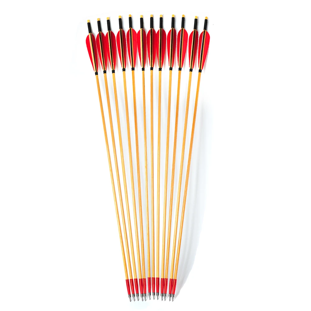 

31 дюймов 8 мм диаметр деревянной стрелки с 3 дюймовым настоящим пером стальной наконечник стрелы для стрельбы из лука