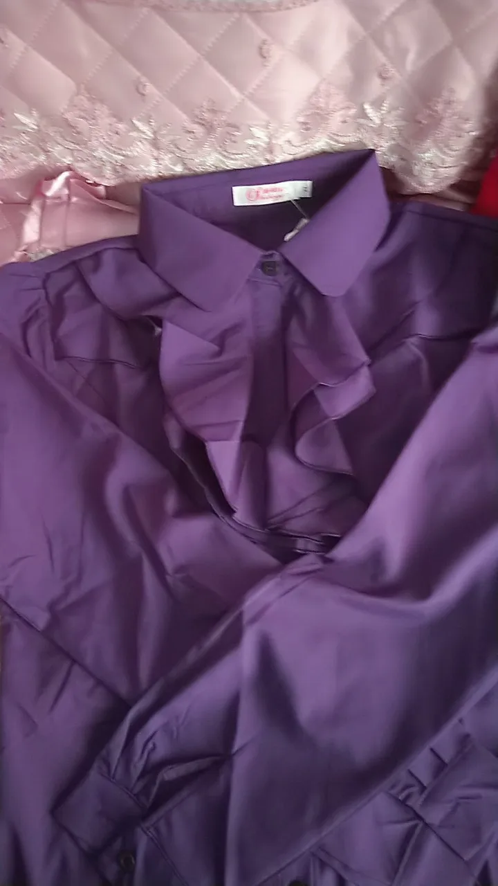Women Long Sleeve Ruffle Shirt Solid Purple White Korean Slim Chiffon Ol Work Shirts Blouses Office Ladies Formal Tops Clothes