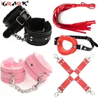 Кожаные плюшевые наручники, манжеты на лодыжку, открытые губки, бондаж, секс-игрушки для пар, игры для взрослых, экзотические аксессуары