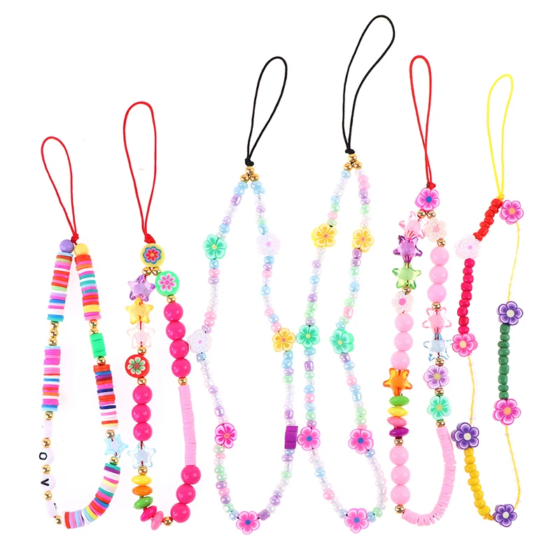 

Colorful Beads Chain Mobile Phone Chain Anti-lost Handmade Acrylic Cord Lanyards
