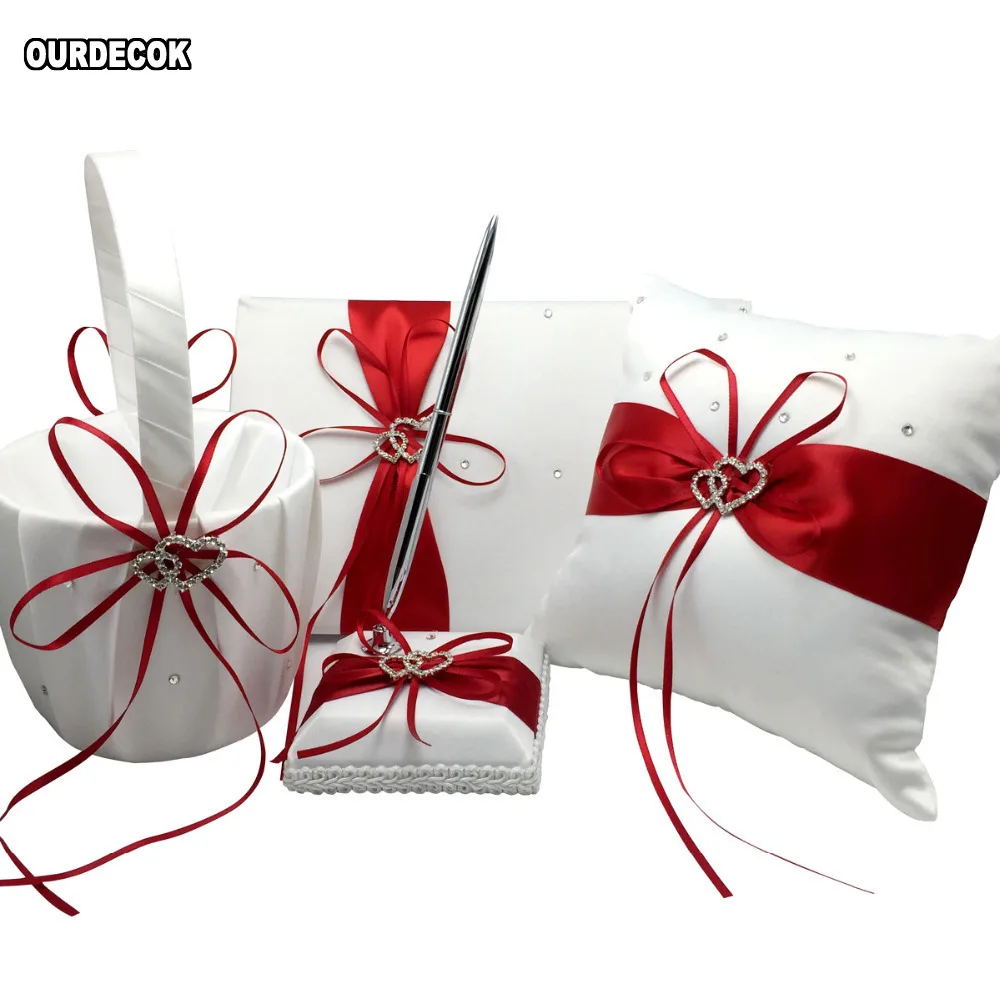 4 шт./компл. красное свадебное украшение свадебная атласная Подушка с кольцом +