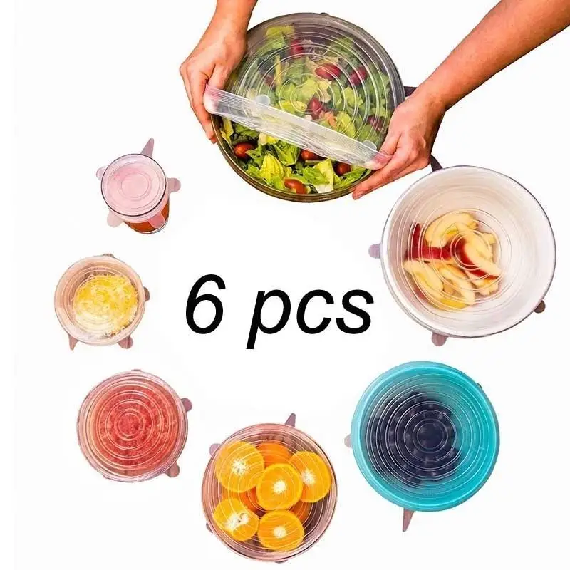 6 шт. Пищевая силиконовая свежая крышка многоразовая обертка пищевая кухонные