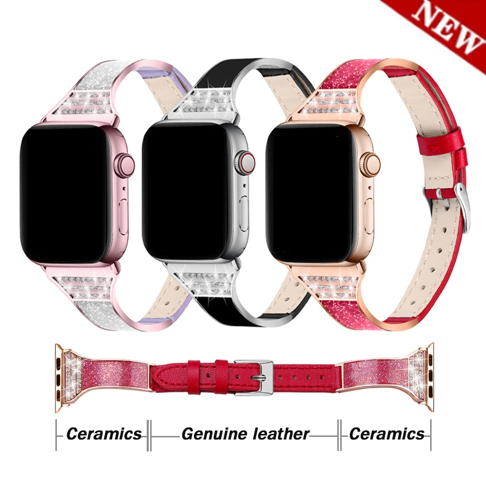 

Watchband Leather +Ceramicfor Apple Watch Band 38mm 42mm 40mm 44mm Bracelet for IWatch 5 6 4 3 Se Accessories Bracelet Fashion
