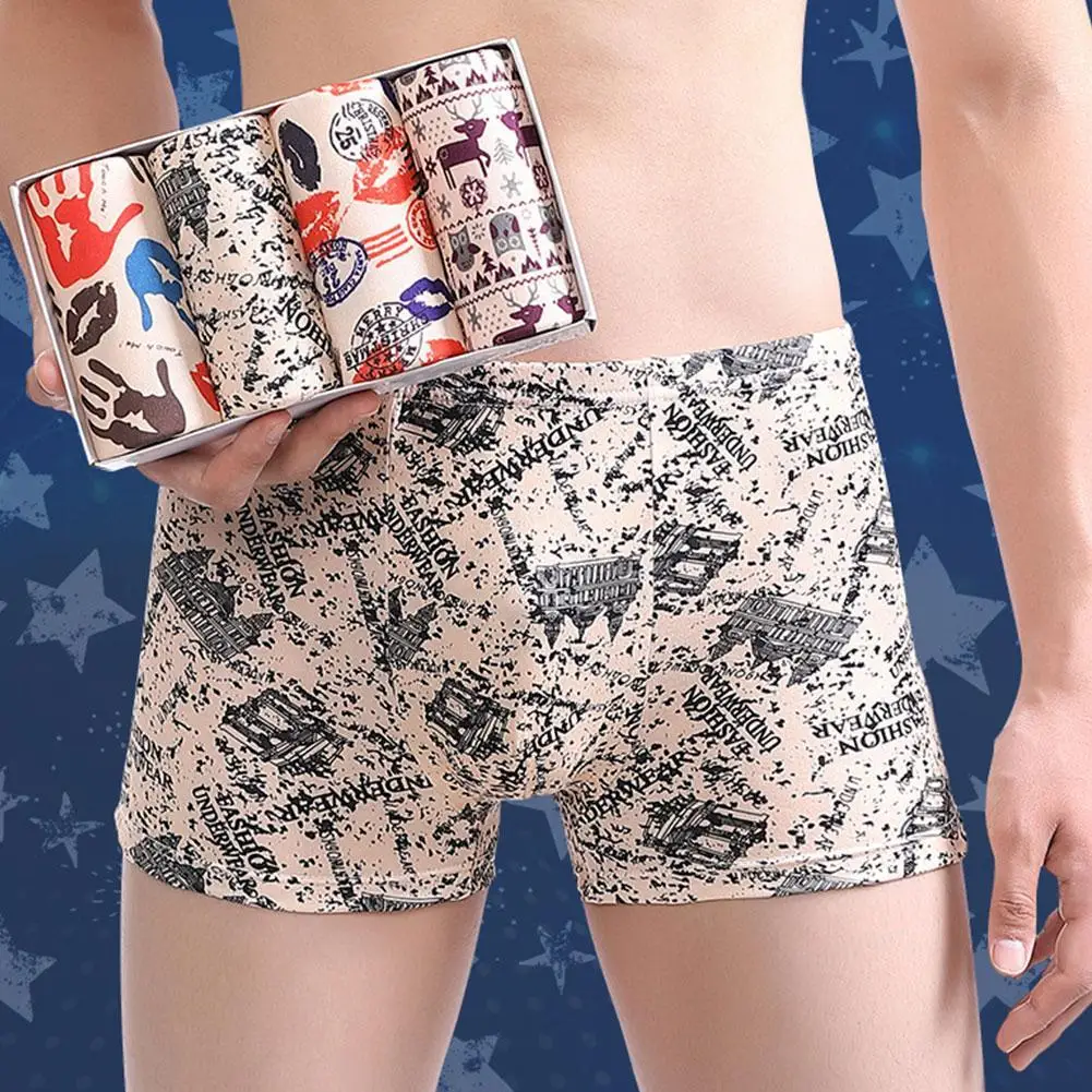 4pcs/Lot Fashion Sexy Printed Large Size Men’s Underwear Sets Slip Men Boxer Shorts Homme Lingerie Panties Underpants