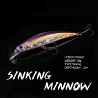 1pcs minnow fishing lure 95mm 15g wobbler artificial bait sinking laser jerkbait 3d eyes crankbaits fishing tackle hard bait