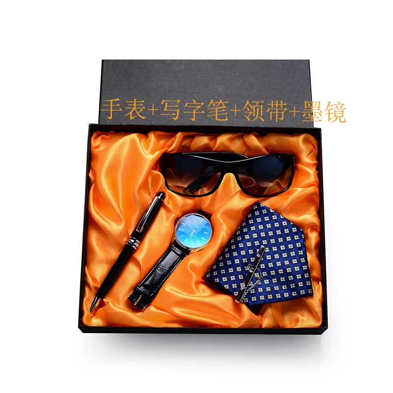 Мужские 8 см галстук 4 шт. бизнес часы запонки очки ручки в полоску жаккардовый