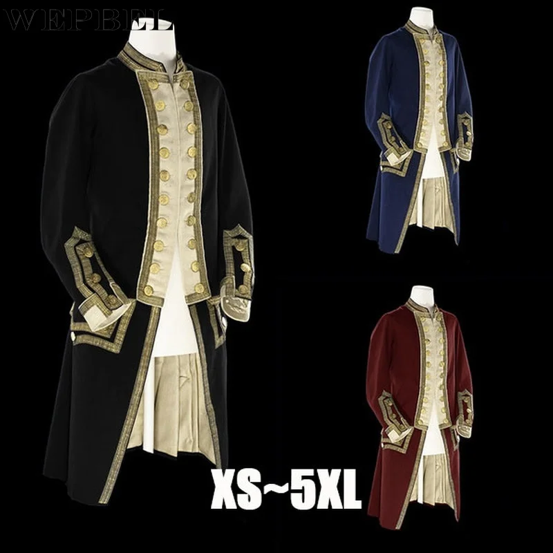 

WEPBEL 18th Century Men's Medieval Retro Gothic Jacket Gothic Steampunk Victorian Coat Men Trench Vampire Knight Cosplay