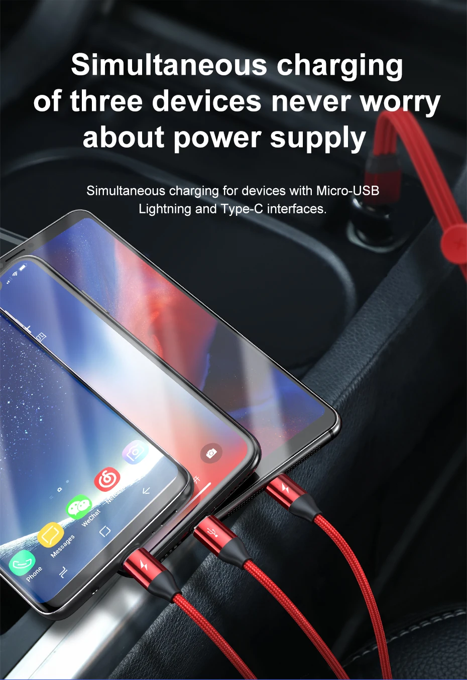 Baseus 3 in 1 USB Cable For iPhone Micro USB Type C Cable For Android Mobile Phone Magnetic Lighting Charger Cable USBC Microusb