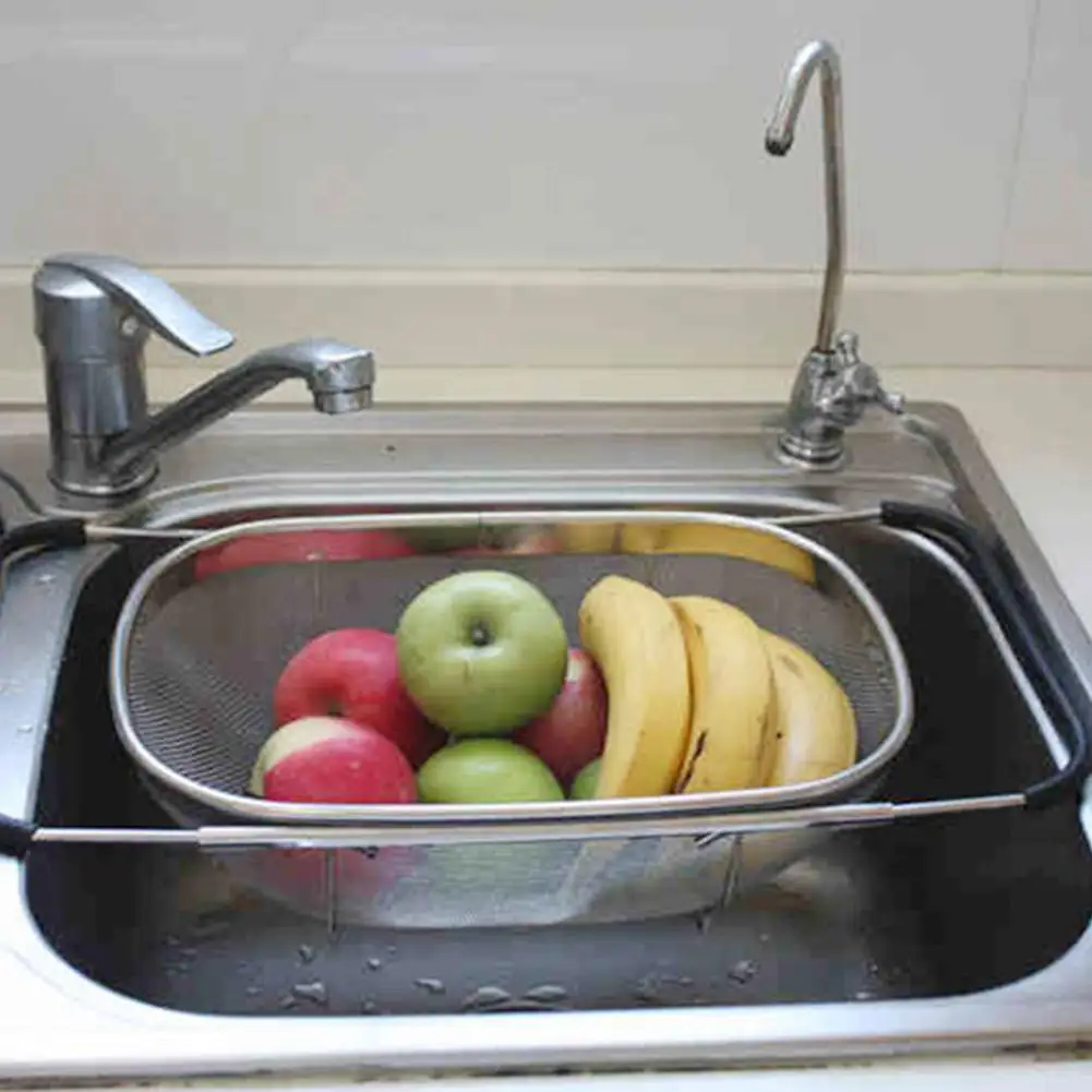 Retractable Over The Sink Perforated Water Draining Colander Strainer for Washing Rinsing Fruits Vegetables Kitchen Storage | Дом и сад