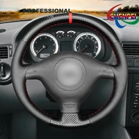 diy hand sewn carbon fiber black leather car steering wheel cover for vw cabrio gti jetta gli car interior accessories