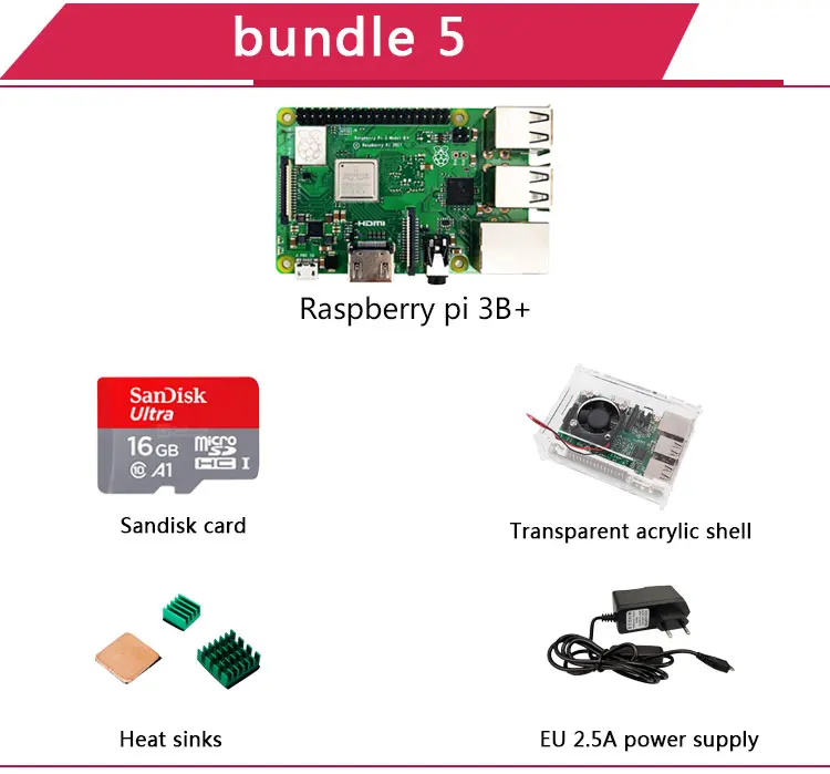 Raspberry Pi 3 Model B+ Raspberry Pi Raspberry Pi3 B Plus Pi 3 Pi 3B с Wi-Fi и Bluetooth - Комплект: RPI 3B Plus Bundle 5