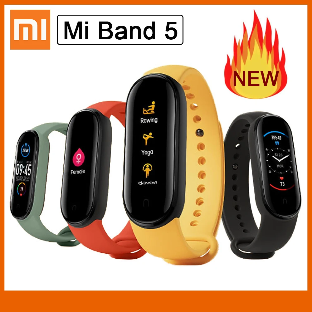 Смарт-браслет Xiaomi Mi Band 5 4 цвета AMOLED экран пульсометр контроль сна шагов плавания