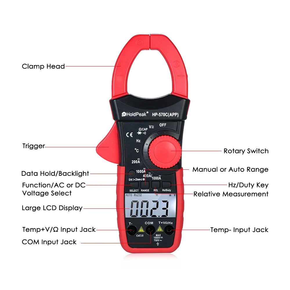 HoldPeak цифровой Bluetooth 4000 отсчетов токовые клещи мультиметр AC/DC плоскогубцы Амперметр подключение приложения с подсветкой дисплей