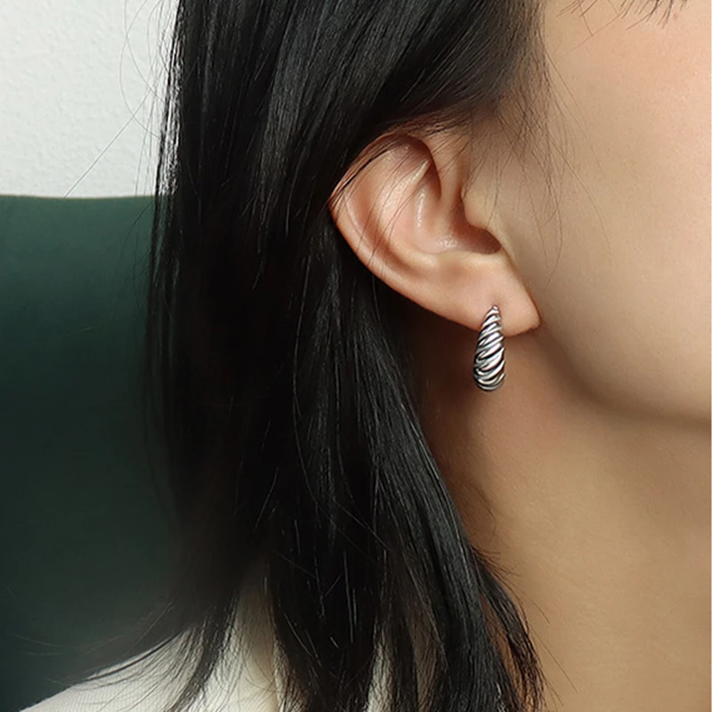

Korean Style Croissant Spiral Pattern Stud Earrings for Women Girl Birthday Gift Fashion Jewelry Classic Stainless Steel Eardrop