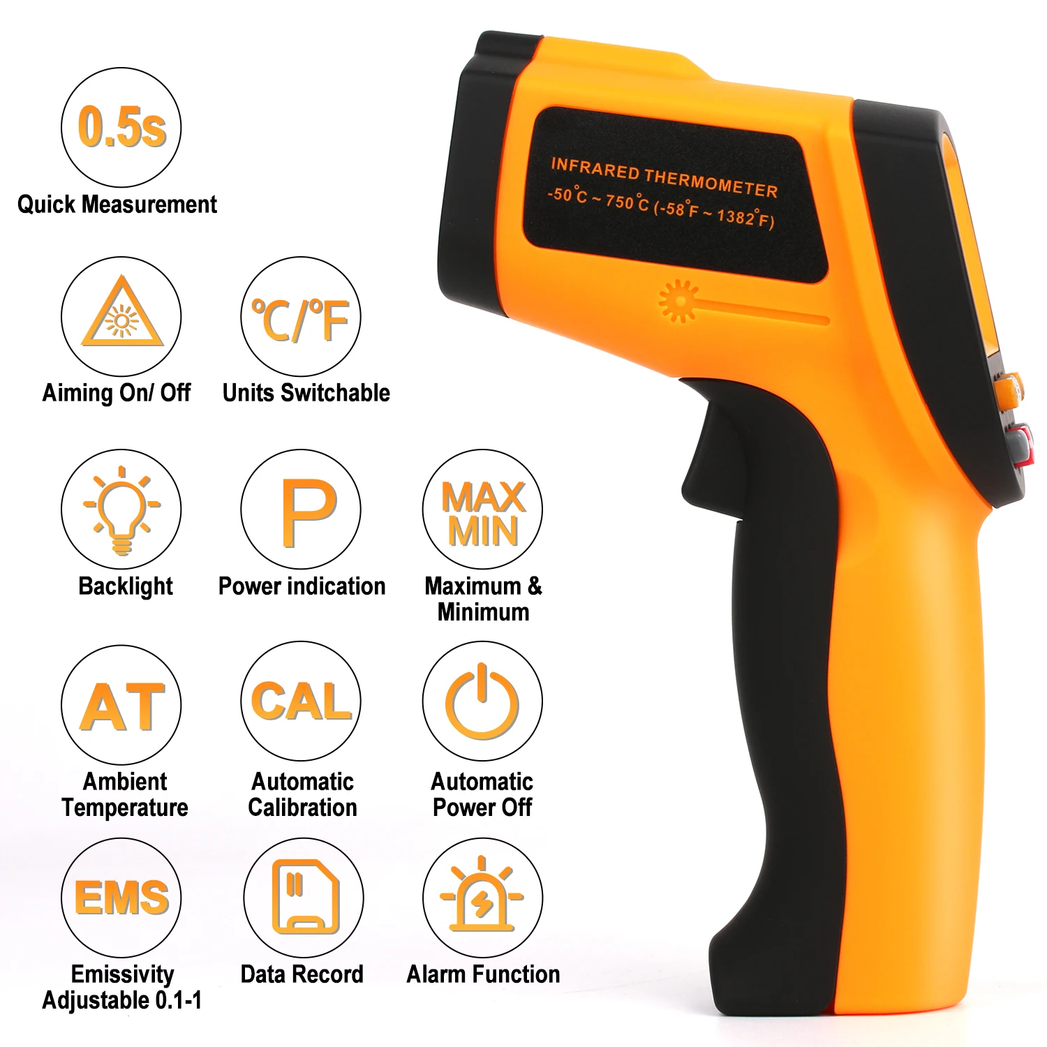 

RZ Non-Contact Infrared Thermometer Temperature Meter Gun Handheld Digital LCD Industrial Outdoor Laser Pyrometer IR Thermometer