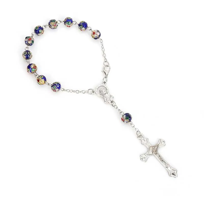 Catholic Luxury Rosary Multicolor Cloisonne Enamel Cross Bracelet. | Украшения и аксессуары