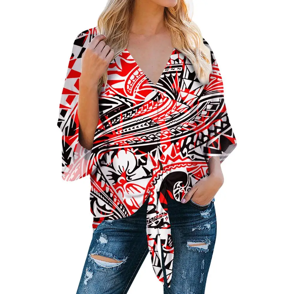 POD Polynesian Traditional Tribal style Chiffon Tops Woman Blouses Fashion Printed Chiffon Shirt Custom Women Chiffon Blouse