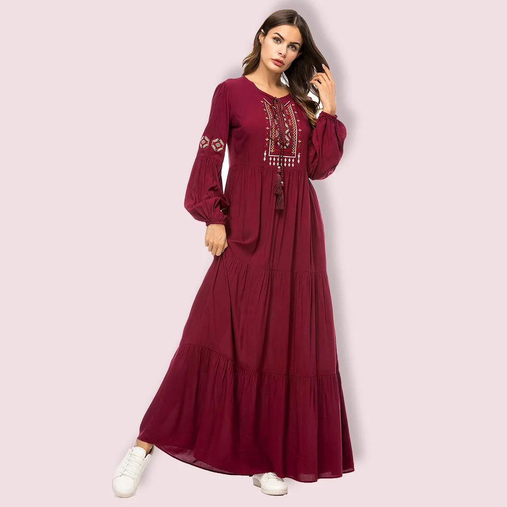 Осеннее мусульманское платье без хиджаба абайя Дубай Женская Вышивка арабский