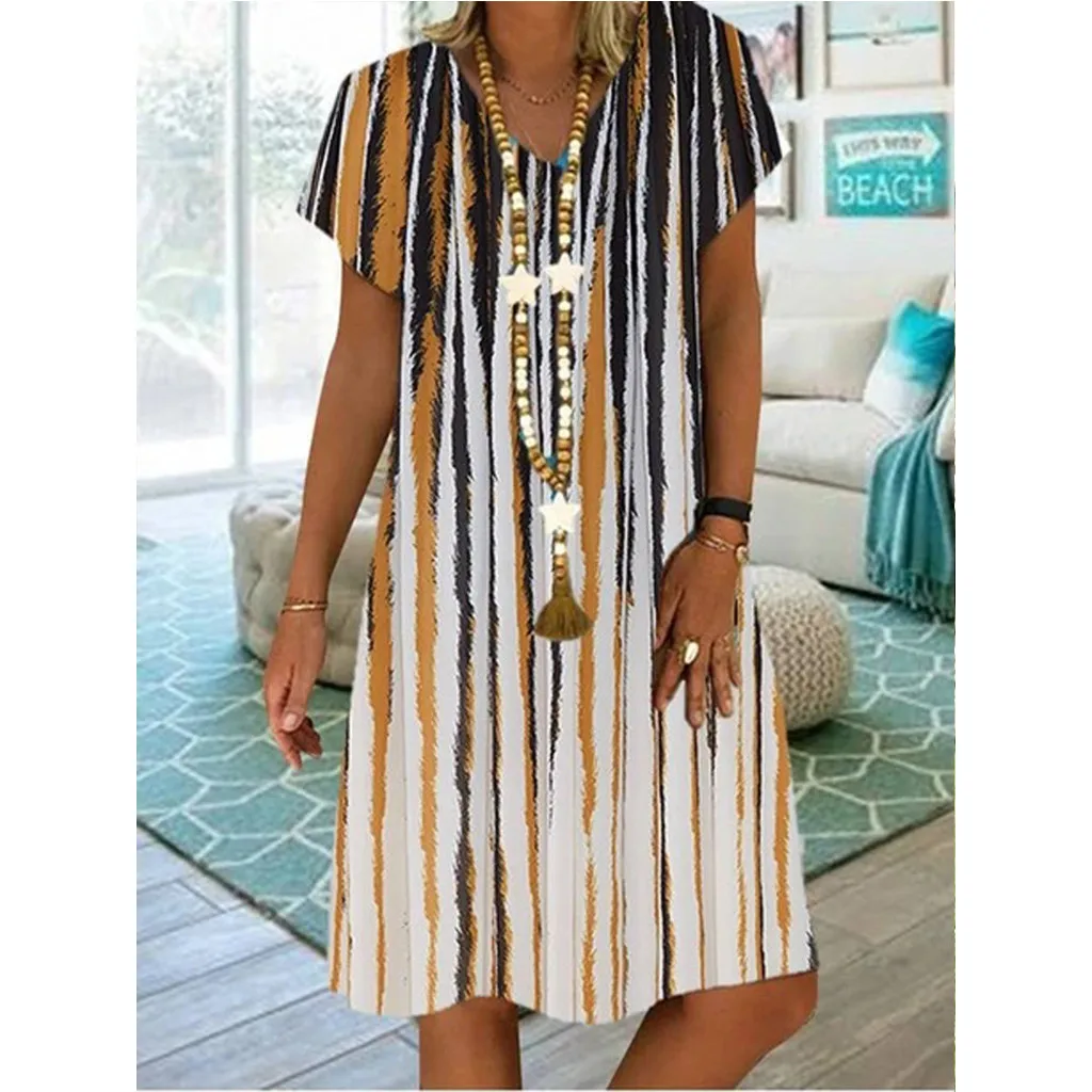 Женское винтажное мини платье с принтом # Z30 летнее элегантное трапеция v образным