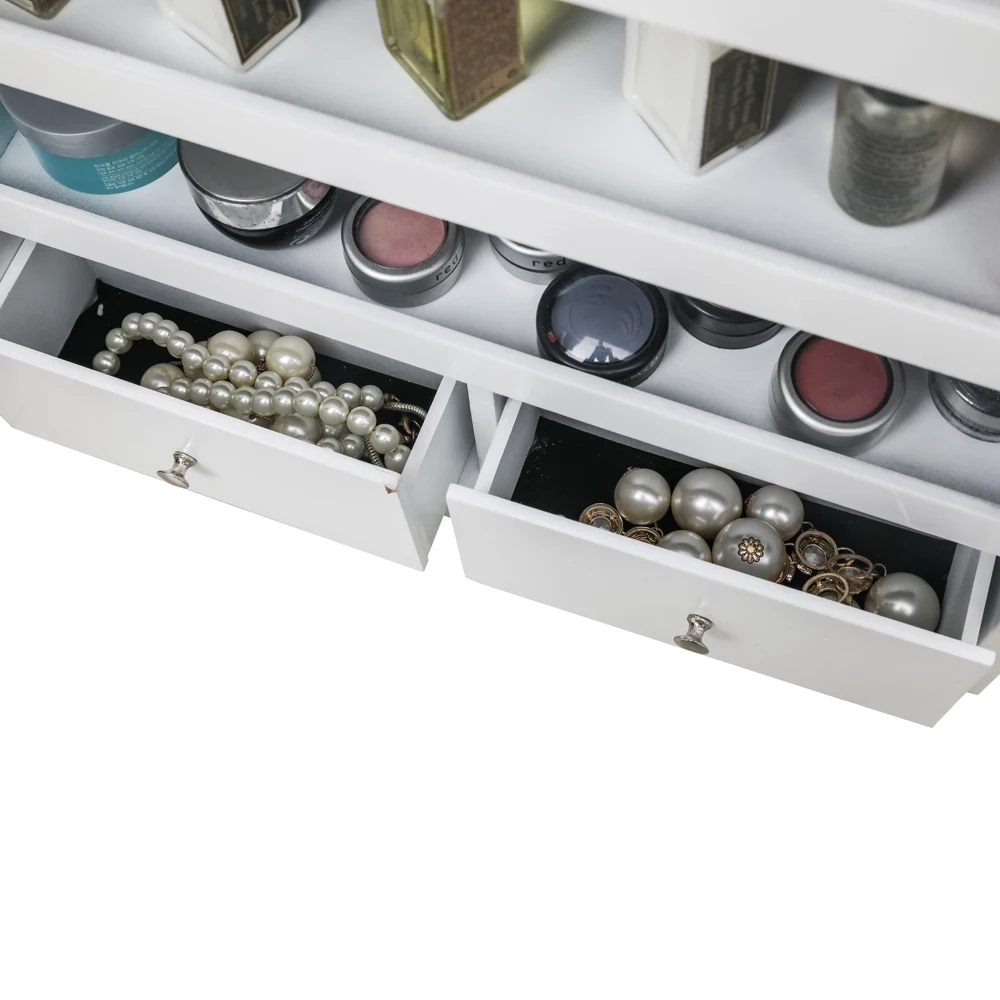 

Full Mirror Wooden Wall Hanging 5-Layer Shelf 2 Drawer Jewelry Storage Mirror Cabinet - White Hot