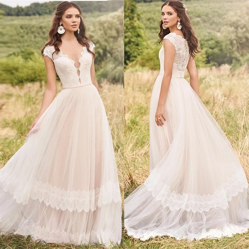 

Платье Свадебное ТРАПЕЦИЕВИДНОЕ с V-образным вырезом и короткими рукавами