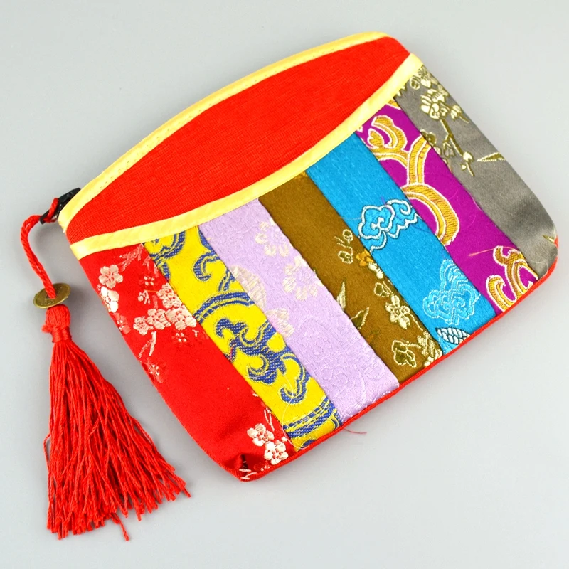 Лоскутный Кошелек для монет сумка ювелирных изделий на молнии Шелковый клатч из