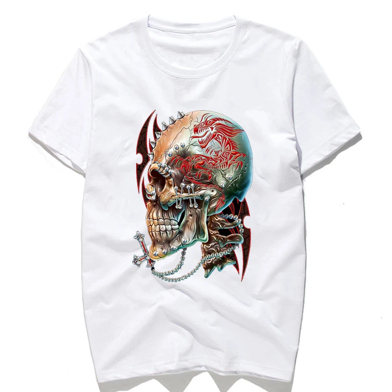 

Skull band graphic Punk T-shirt 3D rock men's T-shirt summer casual tops round neck shirts hip-hop clothing plus size streetwear