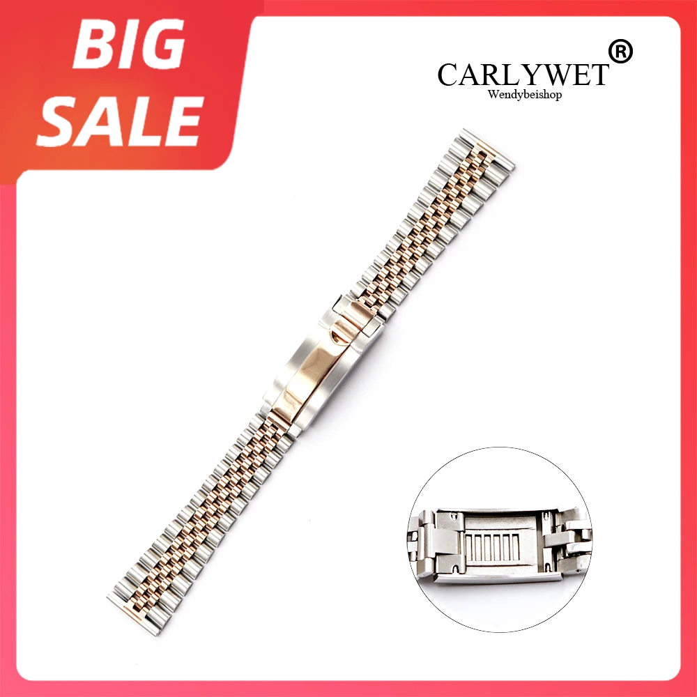 

CARLYWET 20 22mm Black Stainless Steel Wrist Watch band Bracelet Glide Lock Clasp For Rolex Omega Tudor Seiko Breitling Orient