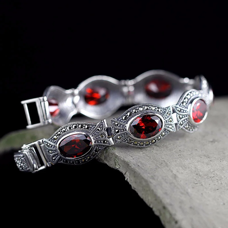 Аутентичные Тайские браслеты для женщин с натуральным гранатом широкие