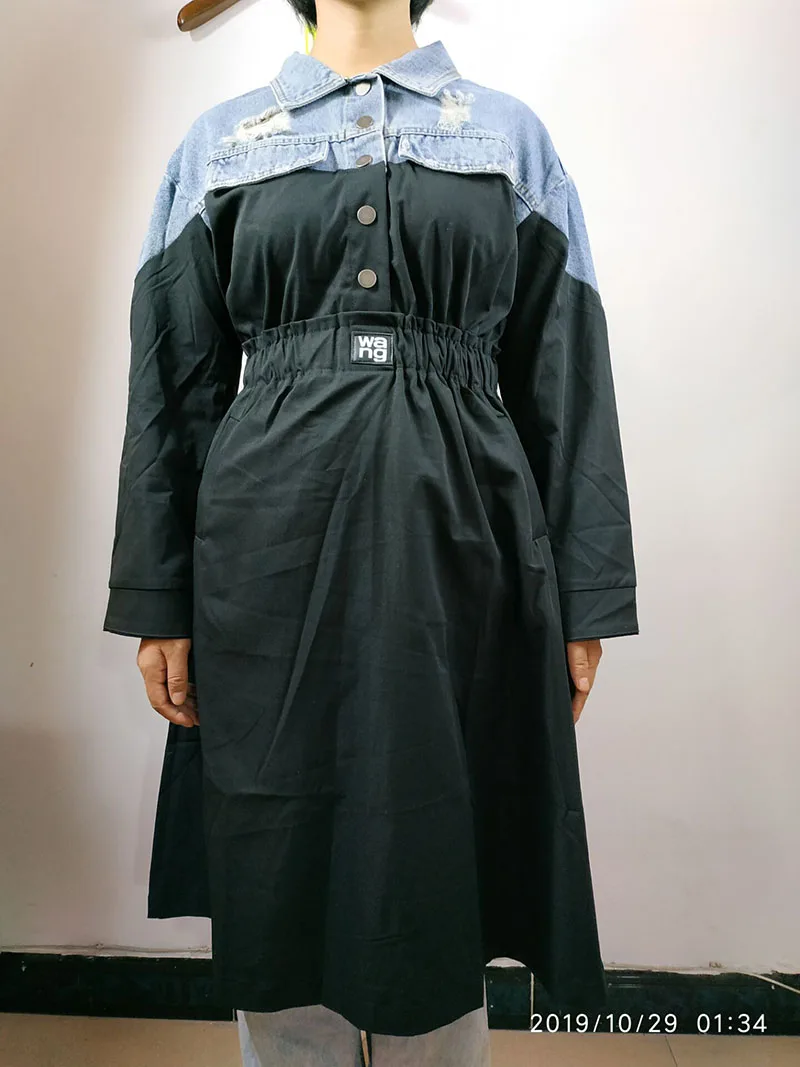 4XL Осенняя Новая модная длинная джинсовая куртка-ветровка с дырками