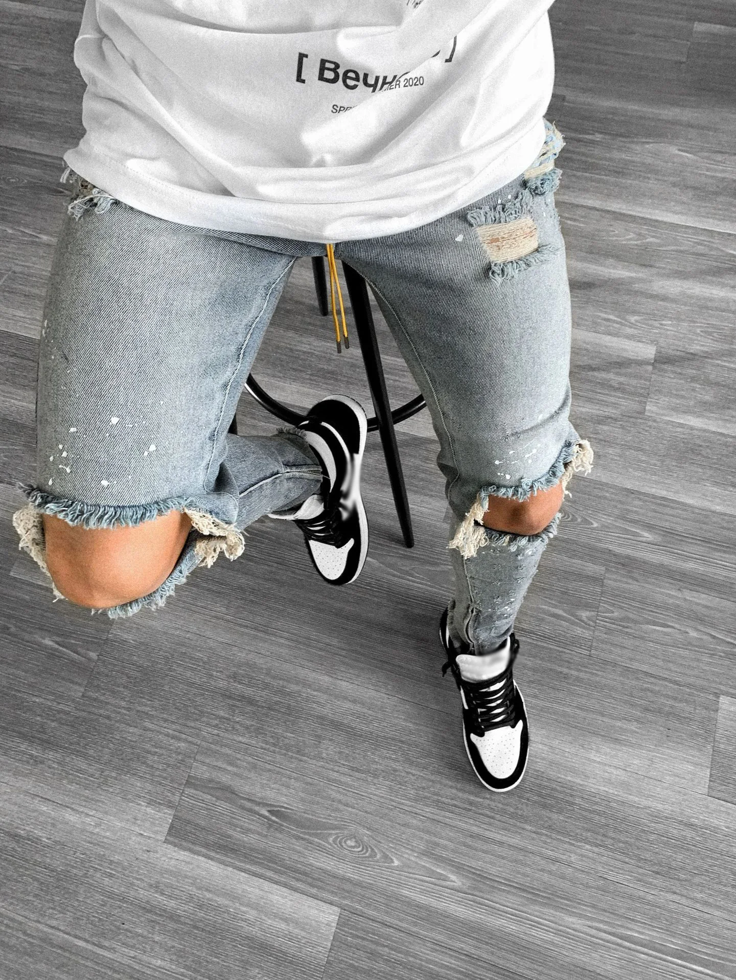

2021 Men Jeans Stretch Destroyed Ripped Paint point Design Fashion Ankle Zipper Skinny Jeans For Men Dropshipping