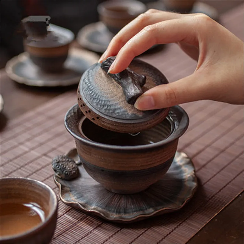 

Керамические изделия lotus крышка чаши, ретро Творческий большой Sancai чаша для чая, керамические чашки для чая, китайский чай, посуда, чайный на...