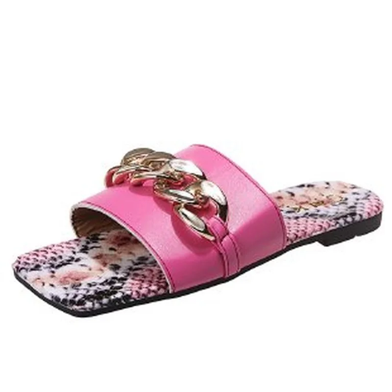 

Sandals Women Summer Fashion Women's Sandals Candy Color Metal Chain Slippers Square Toe Shoes Women Open Toe Casual