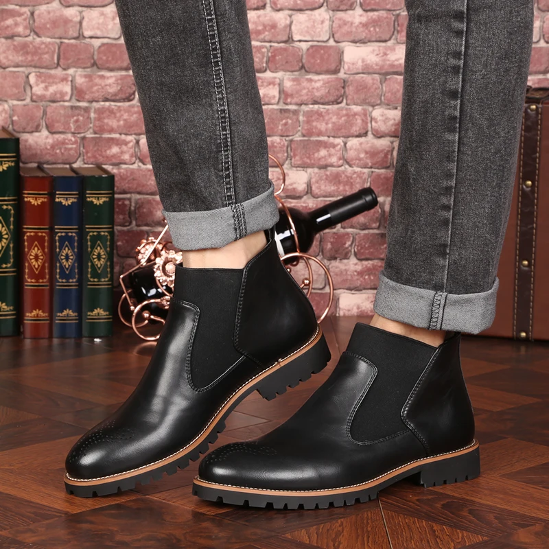 

Genuine Leather Ankle Chelsea Boots Men Winter Work Shoes Vintage Classic Male Casual Motorcycle Boots Cowboy