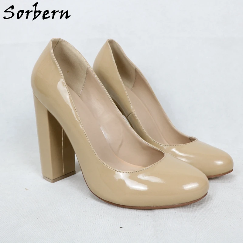 Chunky High Heel Round Toe Slip-On Shoes for Women - Sorbern Heel Women's Pump Shoes - Big Size Unisex Custom Colors image 3