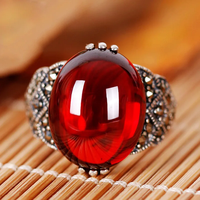 red Bague Ringen, новое созданное Гранатовое 925 пробы Серебряное кольцо, регулируемое для женщин, свадебное кольцо из красного драгоценного камня, подарок - Цвет камня: red