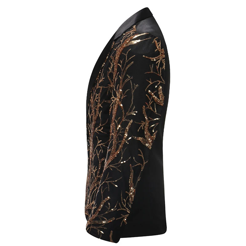 

Tide Mens Gold Sequins Slim Fit Black Balzer Hip Hop Stage Singers Prom Dress Suit Jacket Party Jacket Men