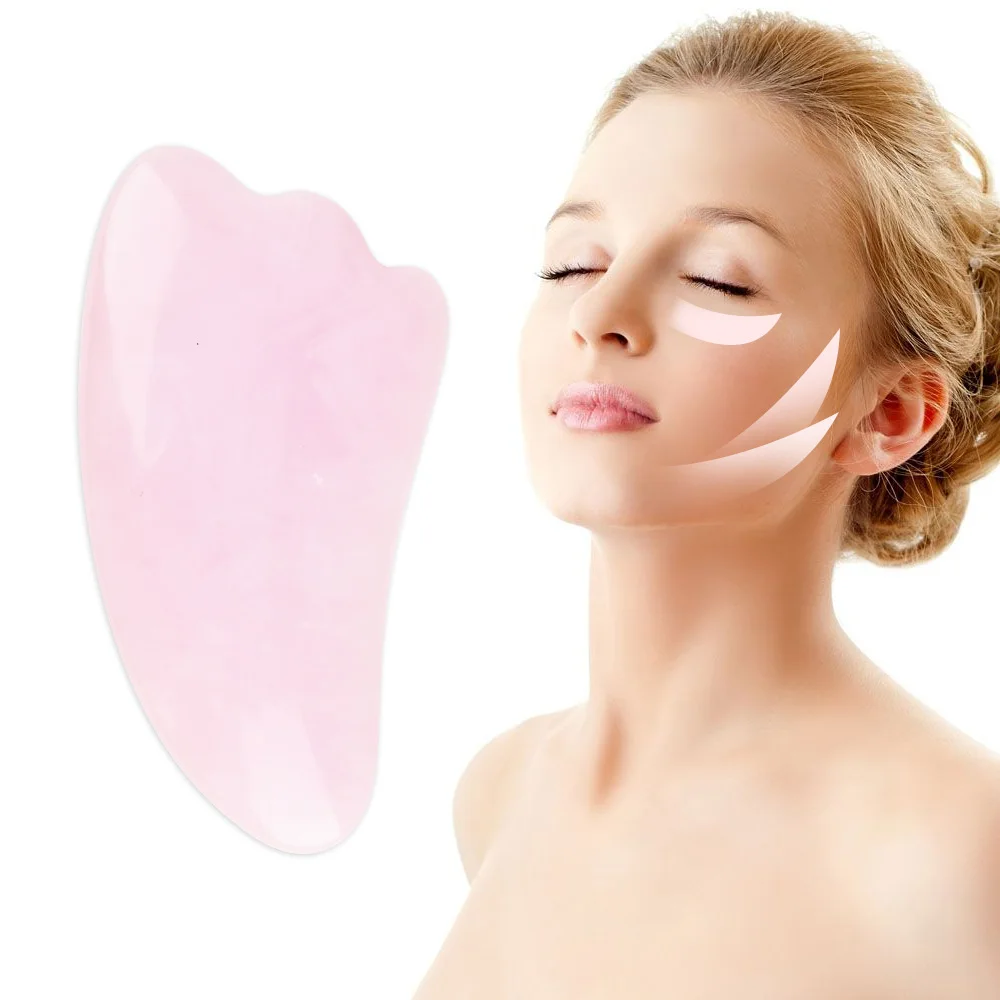 Скребок Для Массажа Гуаша натуральный нефрит розовый кварц камень для лица шеи