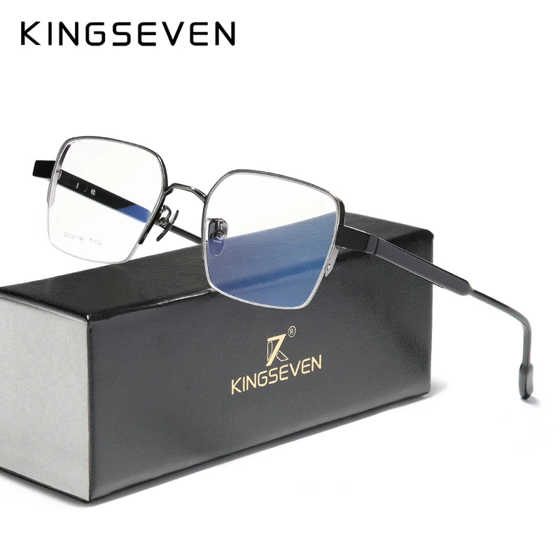 Мужские очки для коррекции зрения KINGSEVEN черно золотистые в полуоправе из чистого