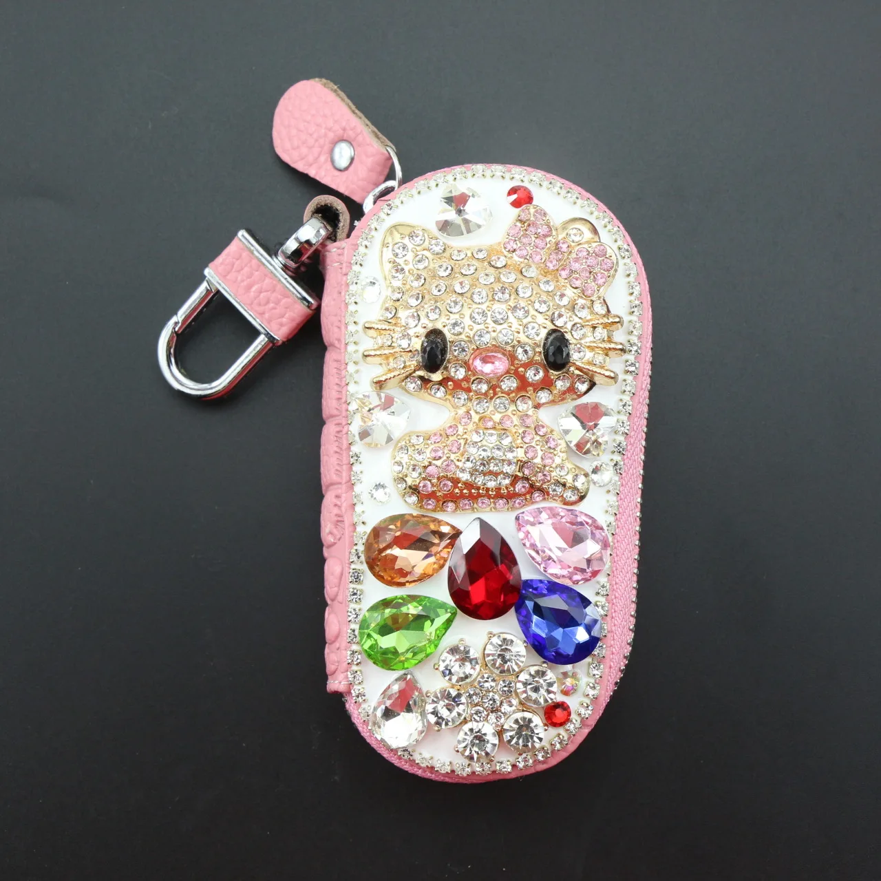 Модный Блестящий Кристалл Стразы брелок Hello Kitty флакон духов Автомобильный ключ сумка высокого класса Дамский Кожаный Автомобильный брелок кошелек